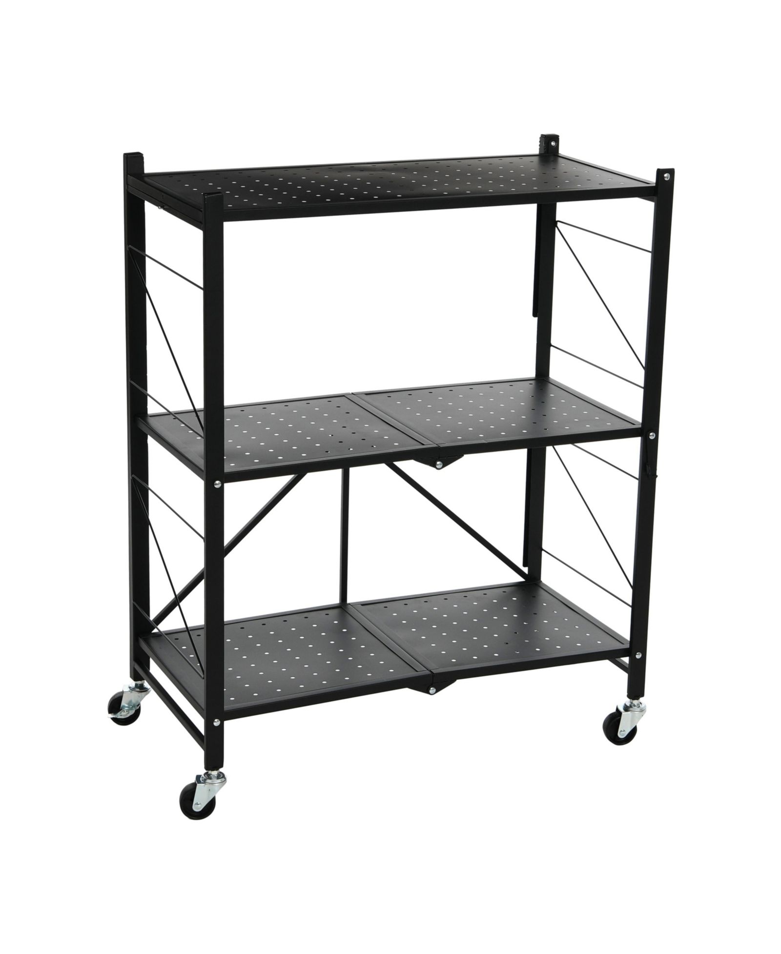 Household Essentials Metal 3-Tier Foldable Utility Rack, Black