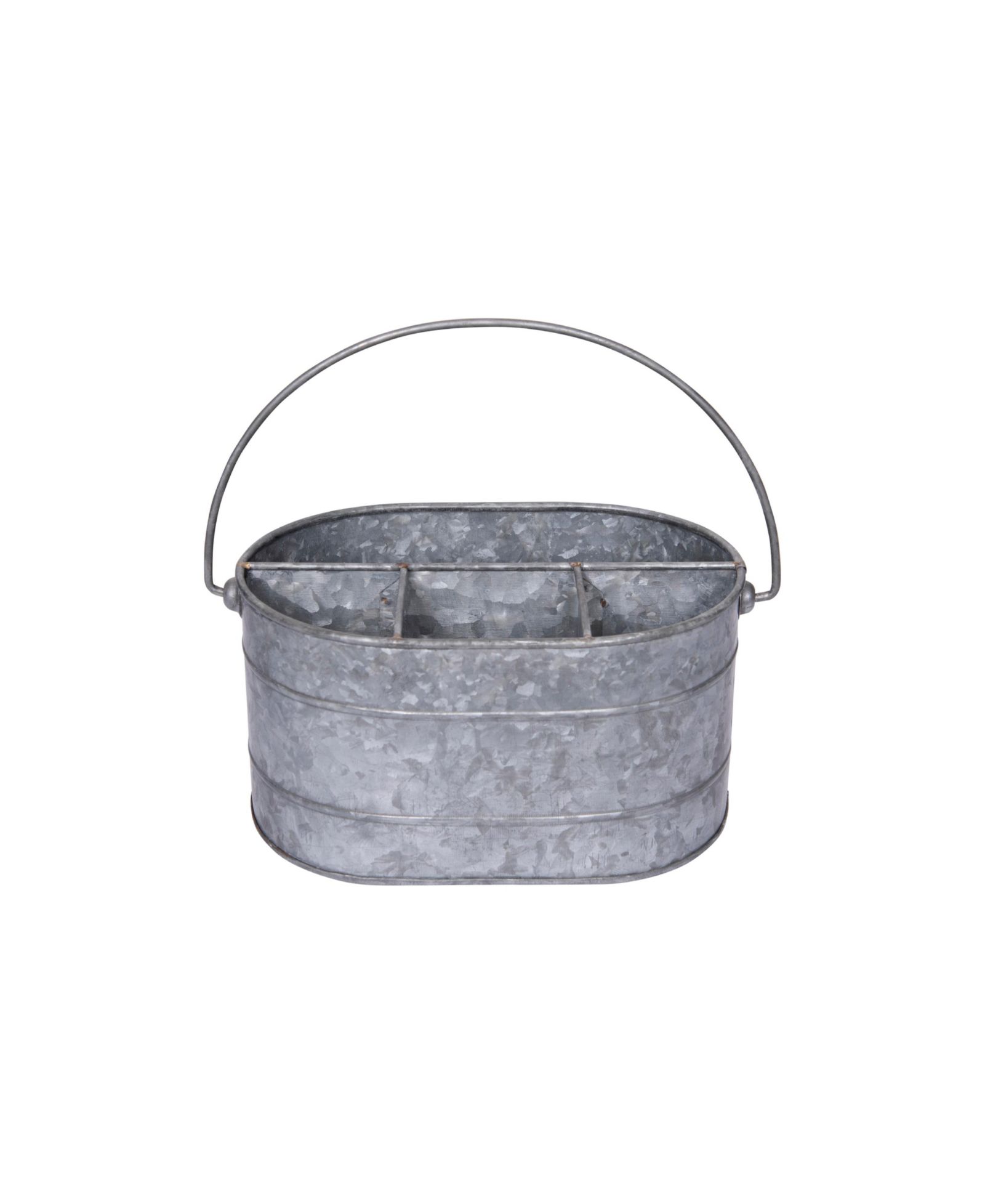 Storied Home Galvanized Metal Storage Caddy with 4 Compartments and Handle, Grey