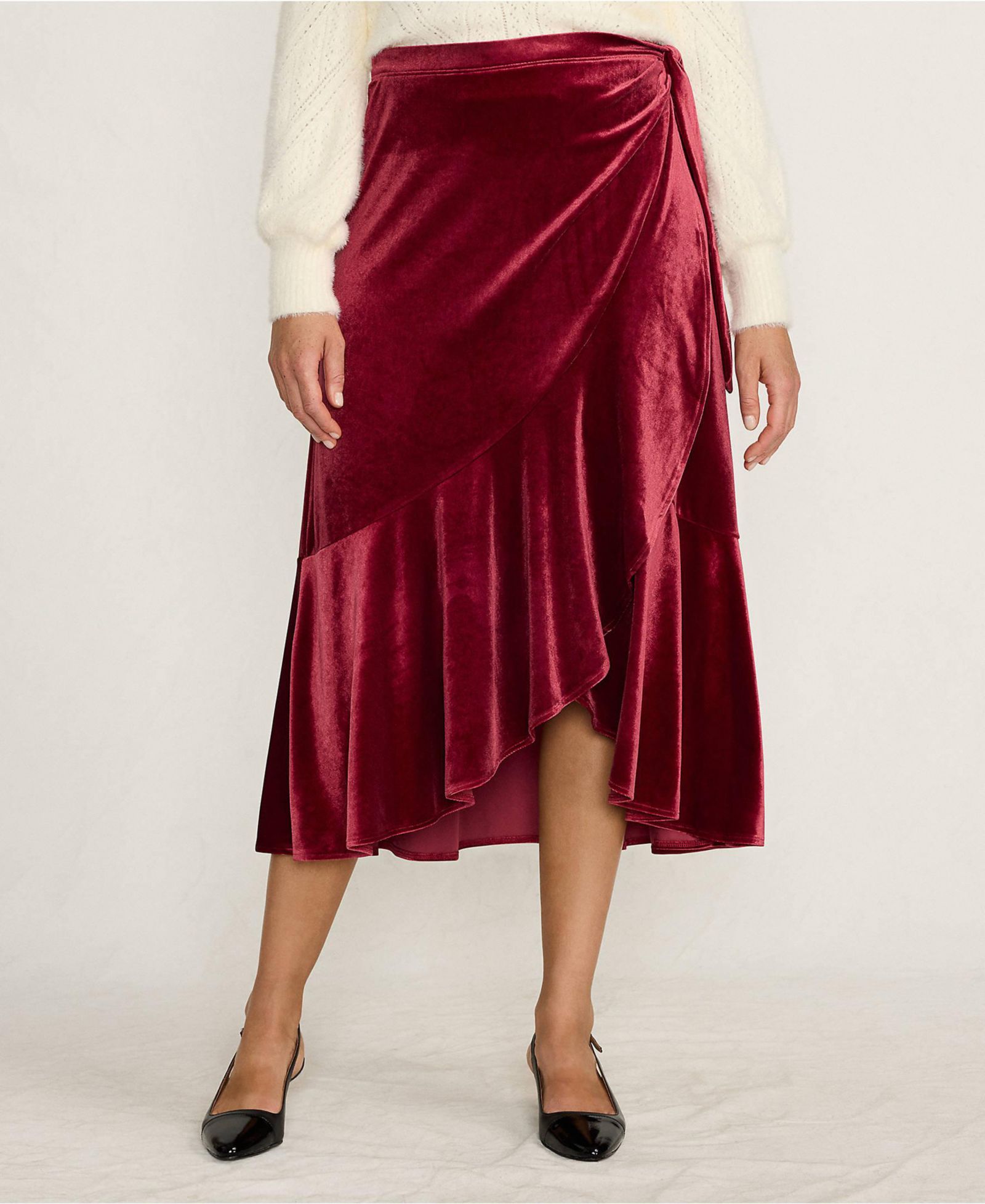 Lands' End Women's Velvet Wrap Midi Skirt