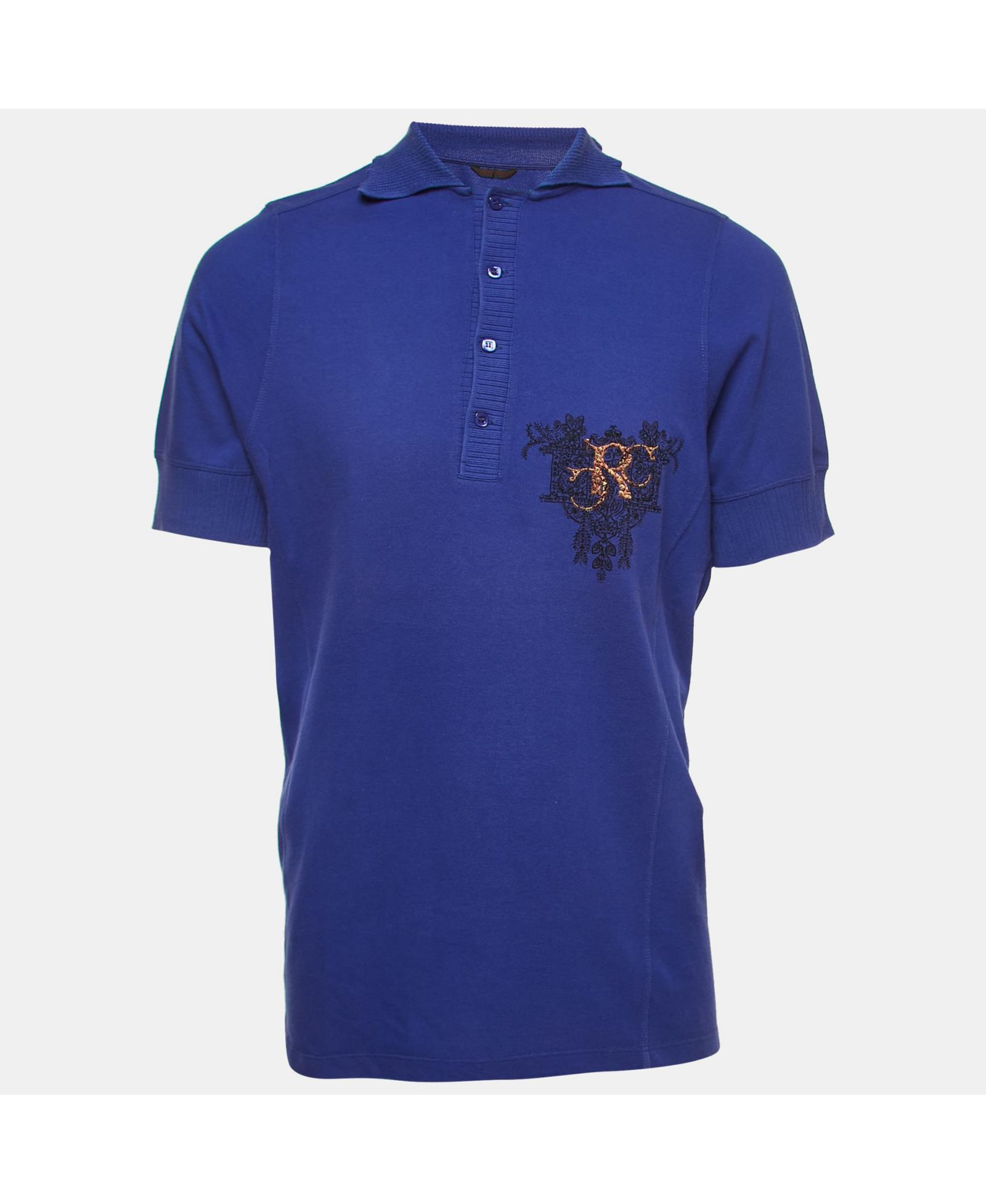 Pre-Owned Roberto Cavalli Men's Purple Logo Embroidered Cotton Polo T-Shirt