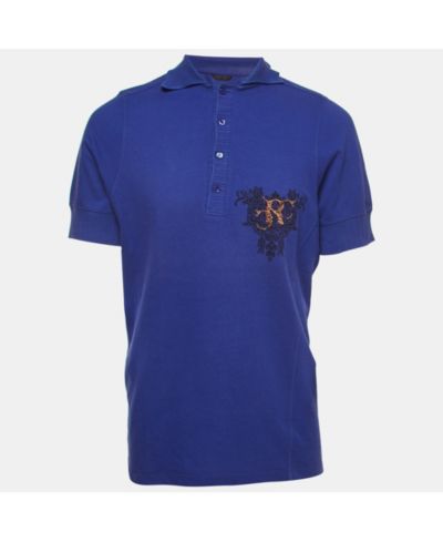 Pre-Owned Roberto Cavalli Men's Purple Logo Embroidered Cotton Polo T-Shirt