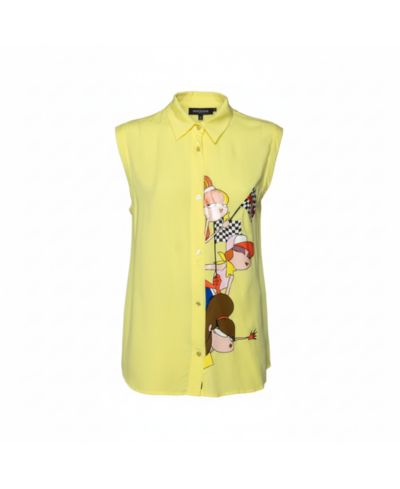 Pre-Owned Love Moschino Women's Yellow Printed Sleeveless Shirt