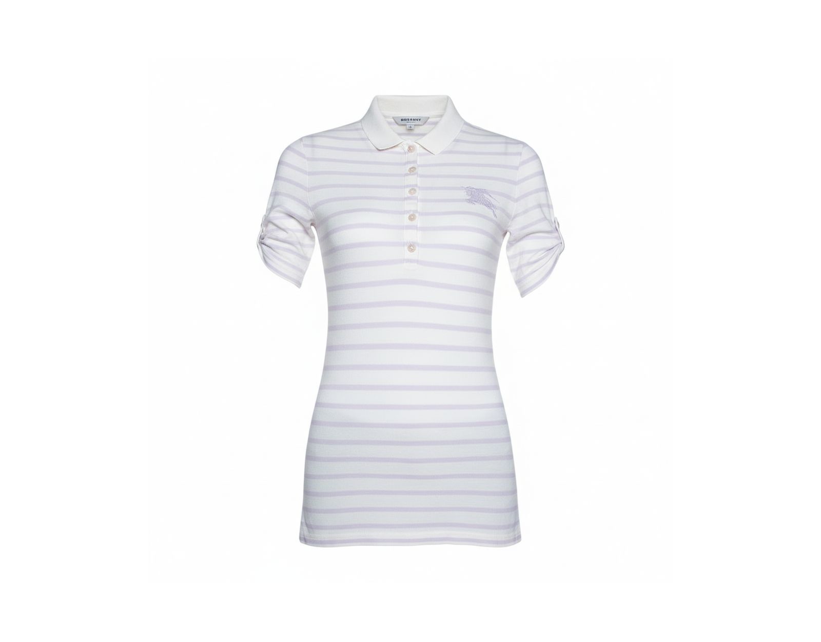 Pre-Owned Burberry Women's Brit Off White Striped Cotton Modal Polo T-Shirt