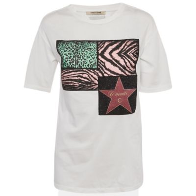 Pre-Owned Roberto Cavalli Women's Jersey Walk Of Fame Patched Crew Neck T-Shirt
