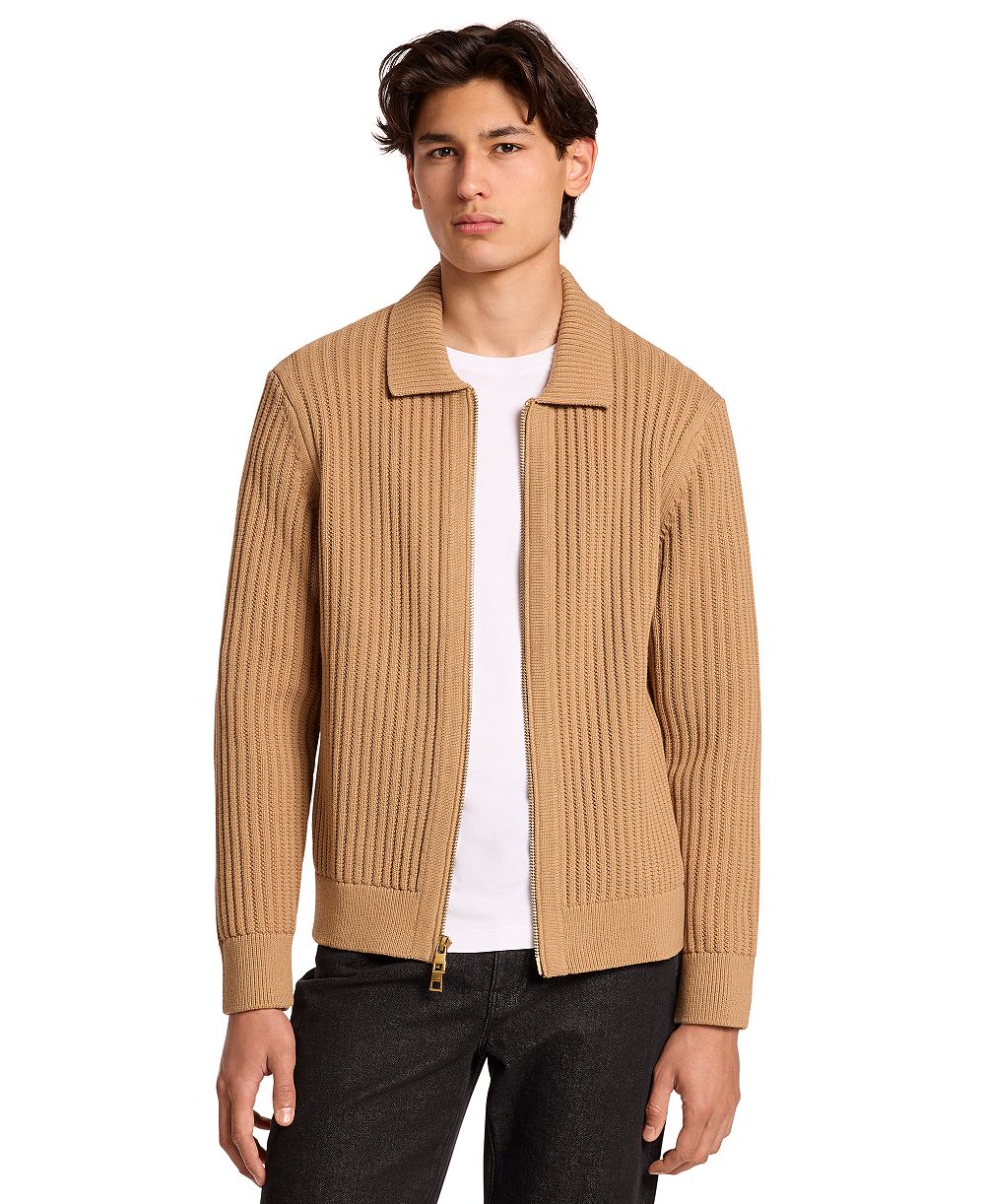 Michael Kors Men's Long-Sleeve Ribbed Cotton-Blend Zip-Up Cardigan, Created for Macy's