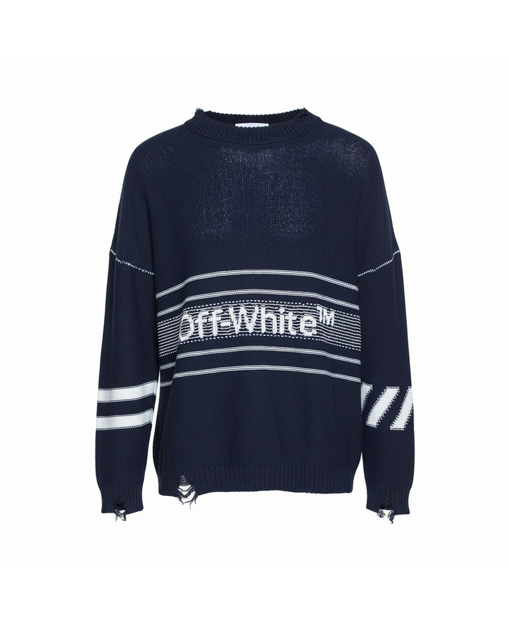 Pre-Owned Off-White Men's Logo Intarsia Knit Distressed Jumper