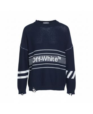Pre-Owned Off-White Men's Logo Intarsia Knit Distressed Jumper