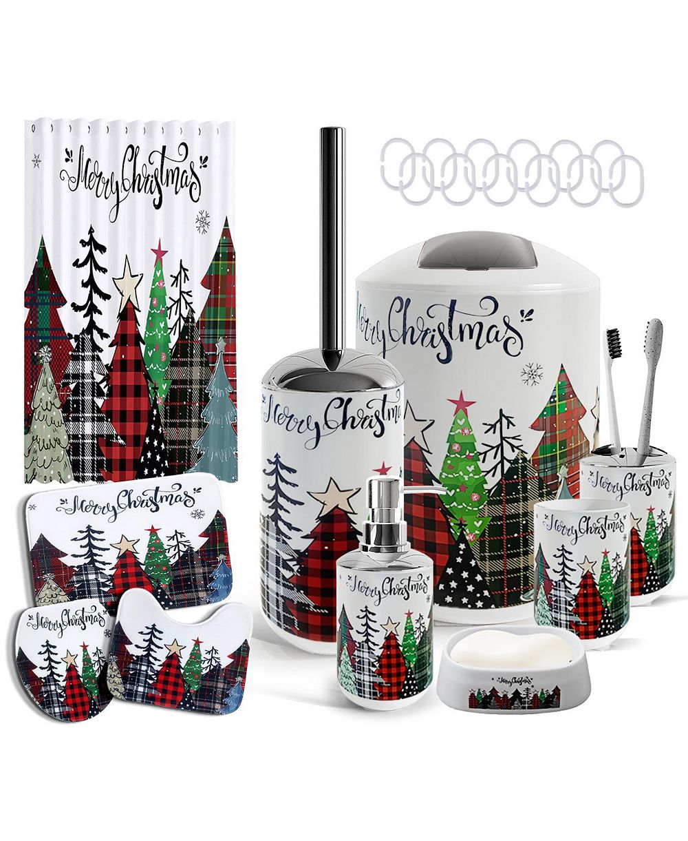 Clara Clark 22-Piece Complete Holiday Bathroom Accessory & Bathrug Set with Shower Curtains