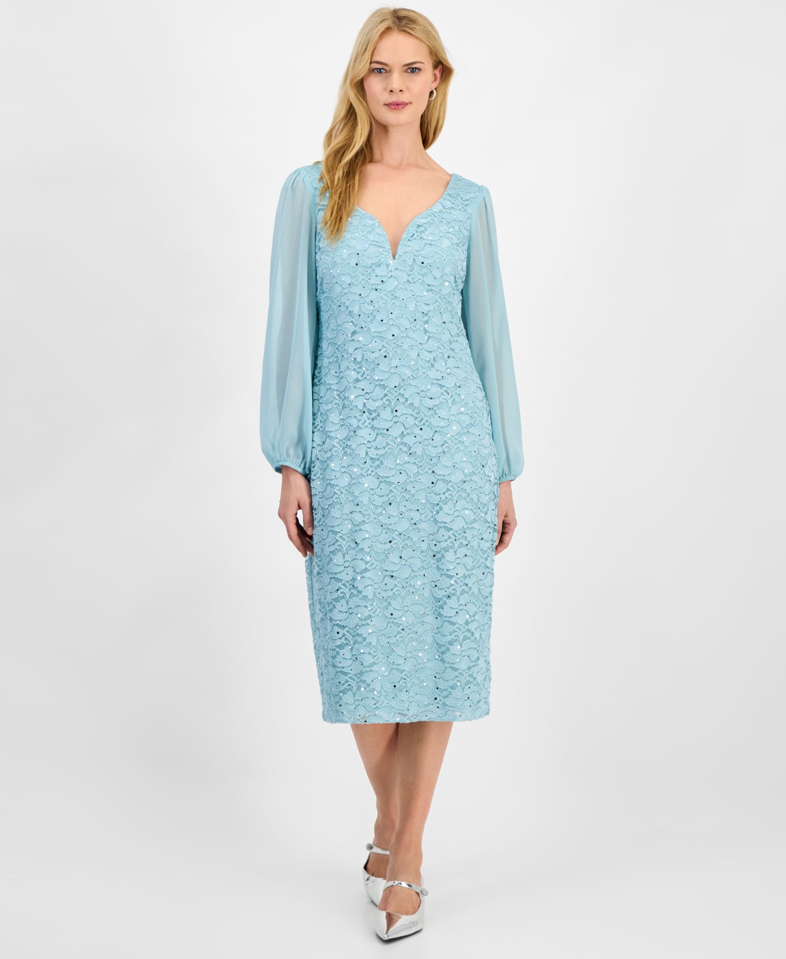 Connected Женское миди-платье Sweetheart-Neck Long-Sleeve