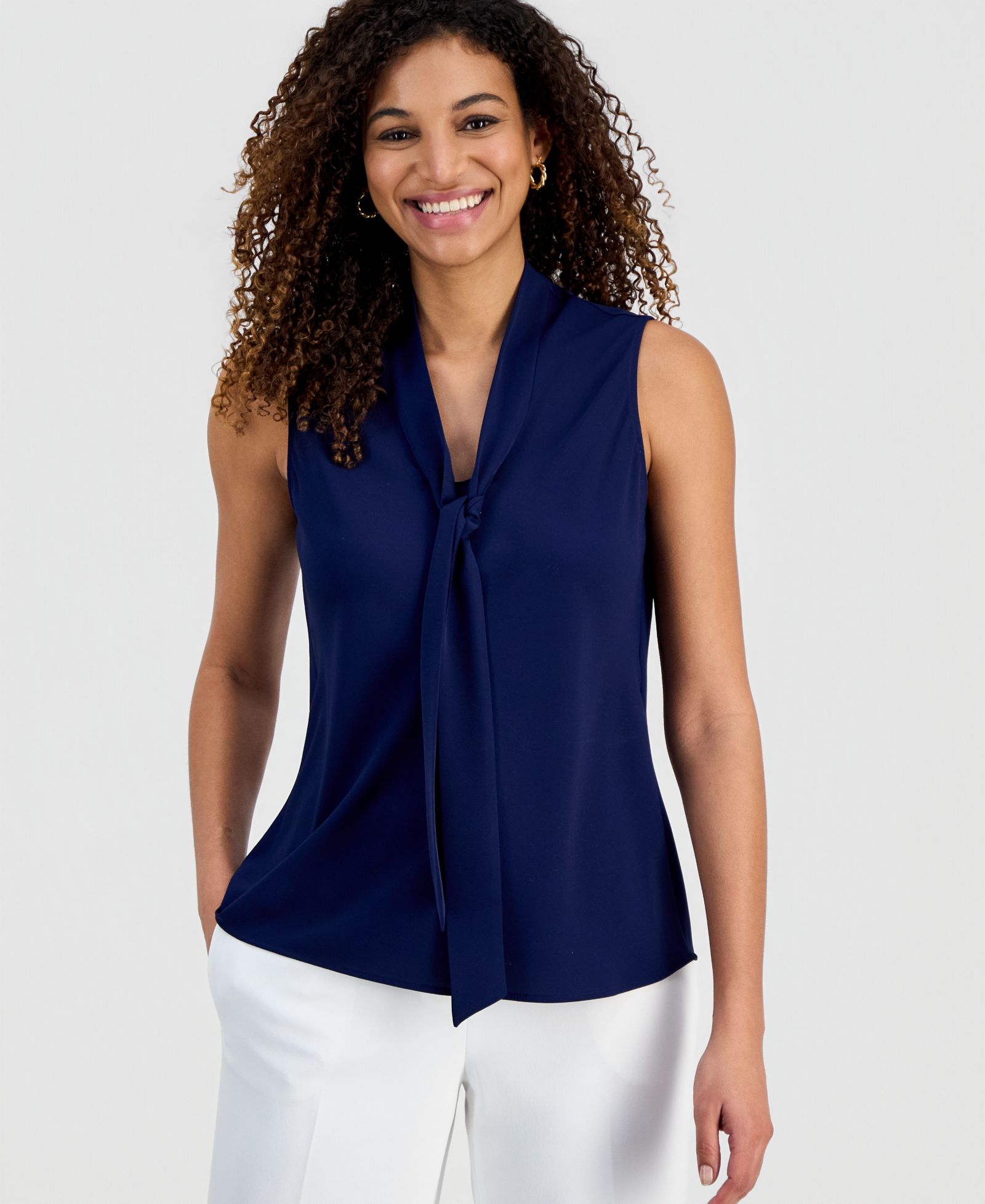 Женская блузка Kasper Solid Sleeveless Tie-Neck