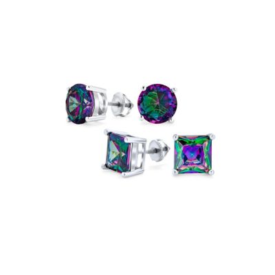 Серьги-гвоздики Bling Jewelry Round & Square Mystic Rainbow CZ, серебро, 5-10MM, 2 шт