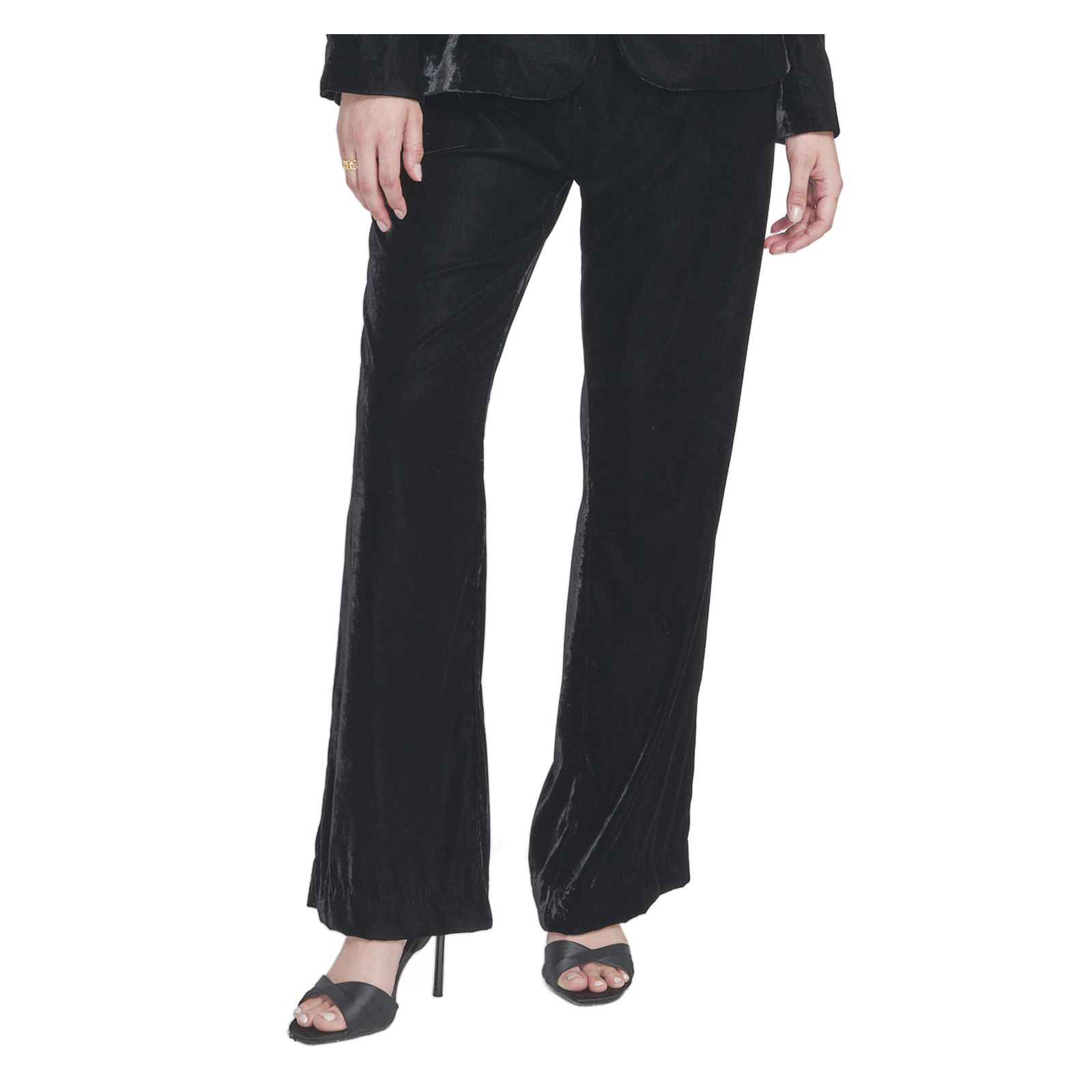 ELLE Collection Women's Velvet Suit Trousers Wide-Leg Pants