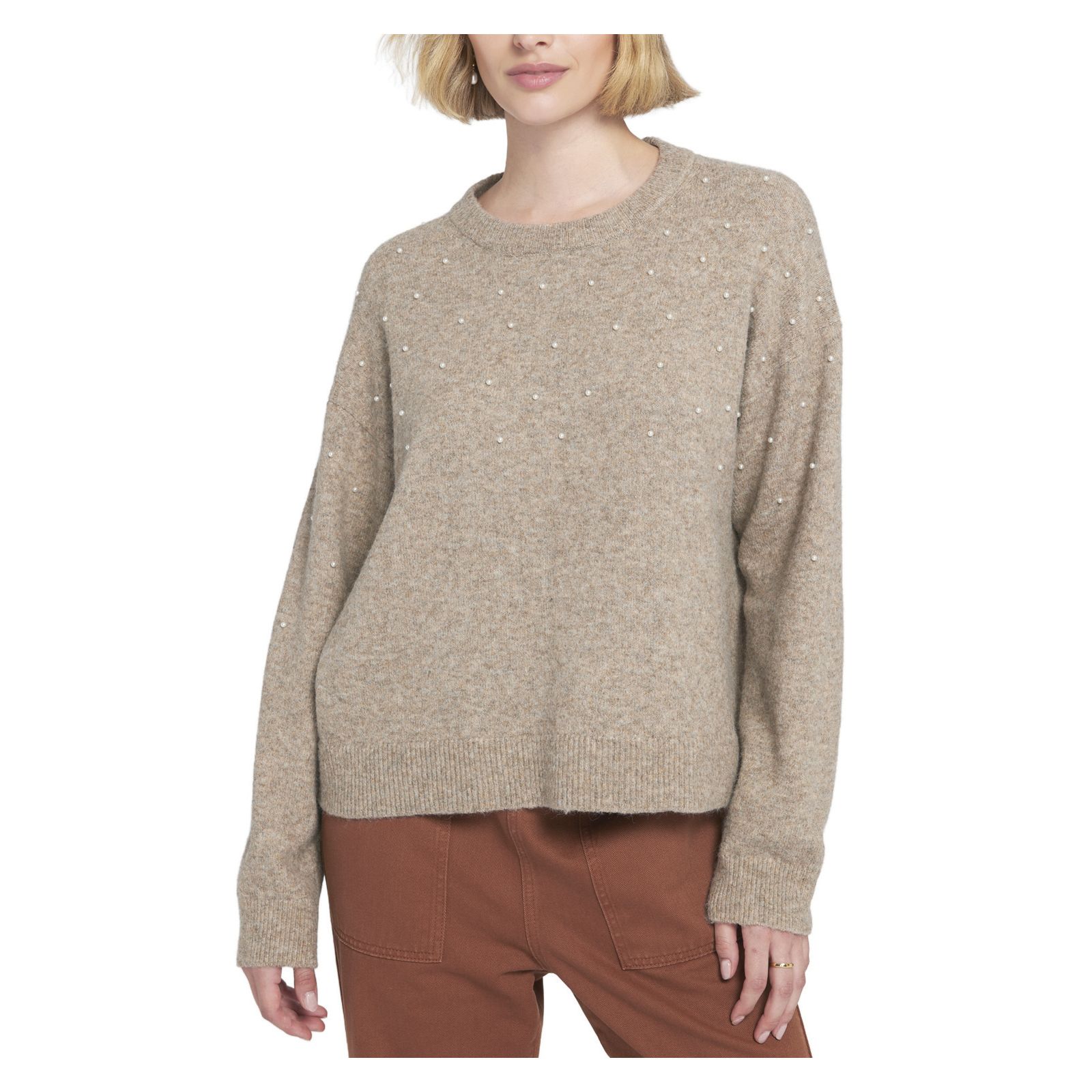 ELLE Collection Women's Pearl Trimmed Sweater Pullover