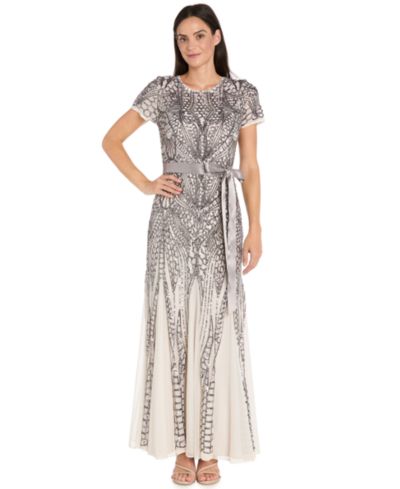 R & M Richards Women’s Long Sequin Short-Sleeve Gown