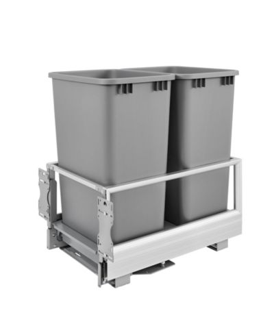 Rev-A-Shelf Double Pullout Kitchen Trash Can 50 qt., Silver, 5149-2150DM-217