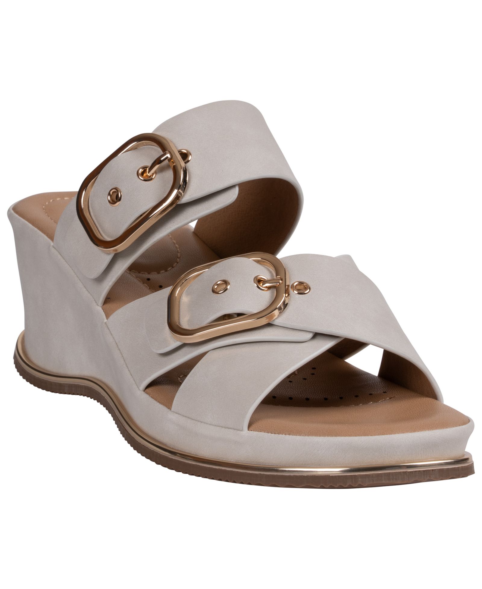 GC Shoes Women's Olana Buckle Round Toe Wedge Sandals