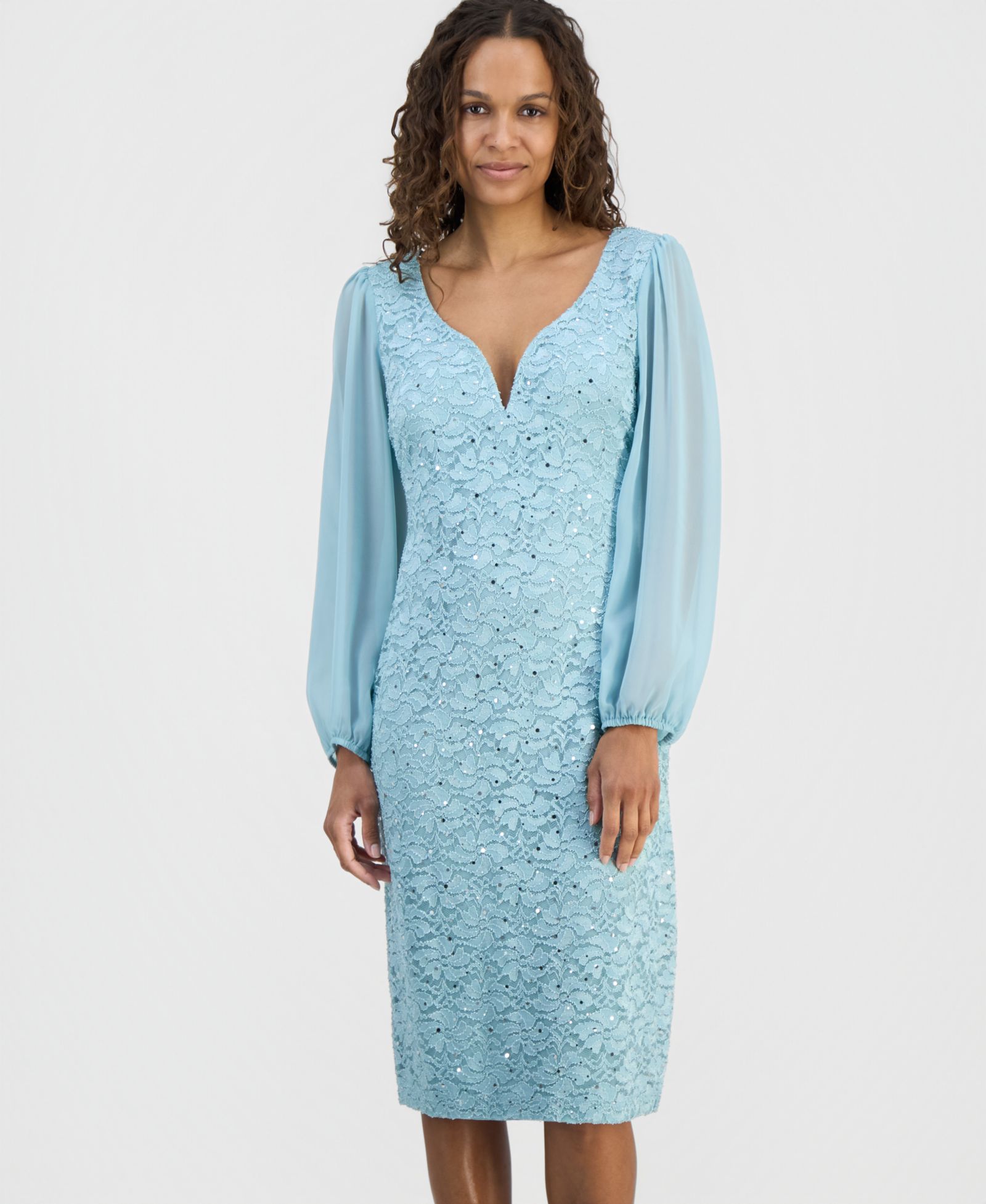Женское платье Connected Petite Sequined Lace с рукавами-буфами