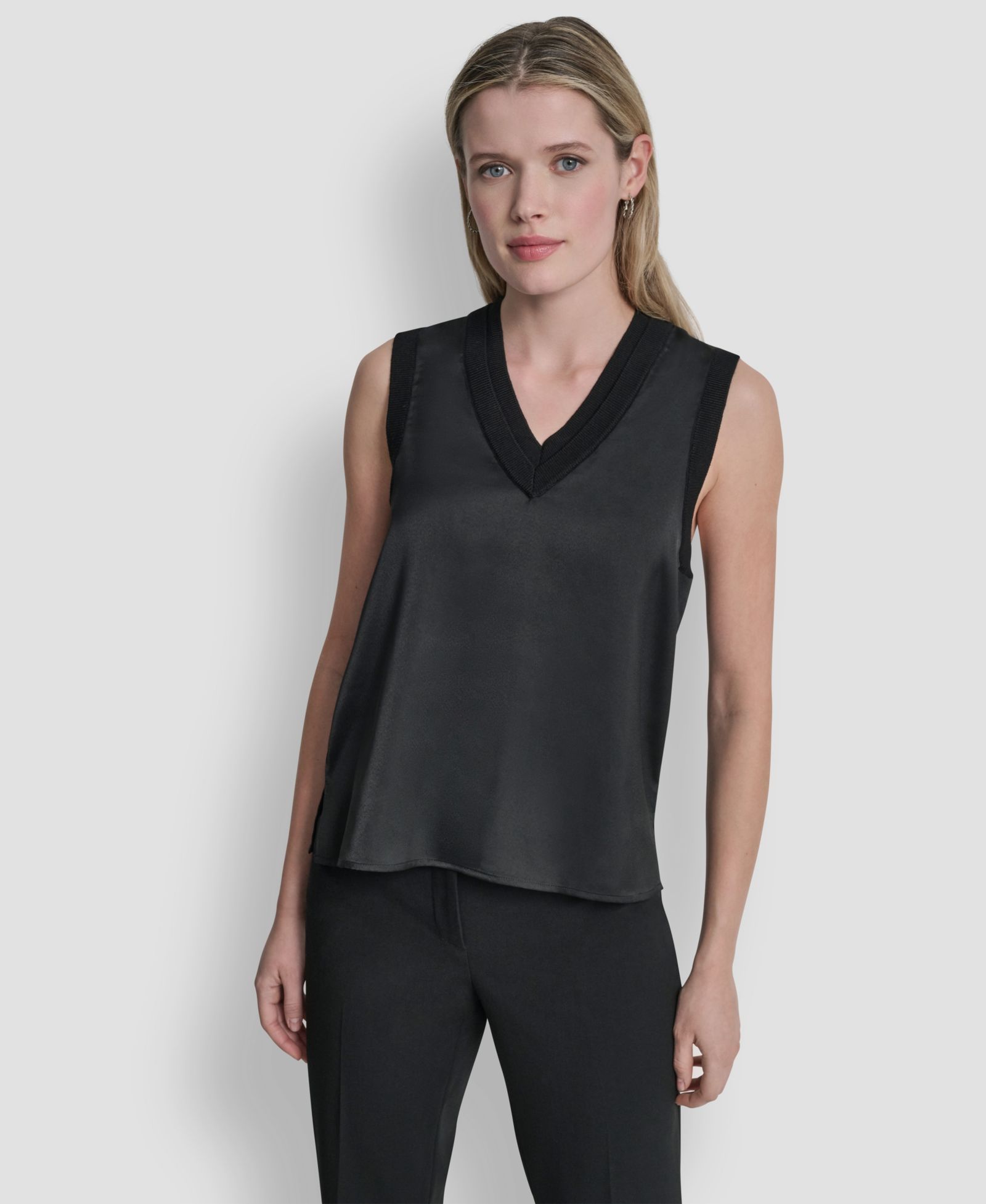 DKNY Women's Mixed Media V-Neck Sleeveless Sweater