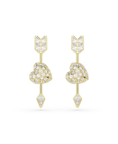 Swarovski Mixed Cuts, Heart with Arrow, White, Gold-Tone Plated Idyllia Drop Earrings