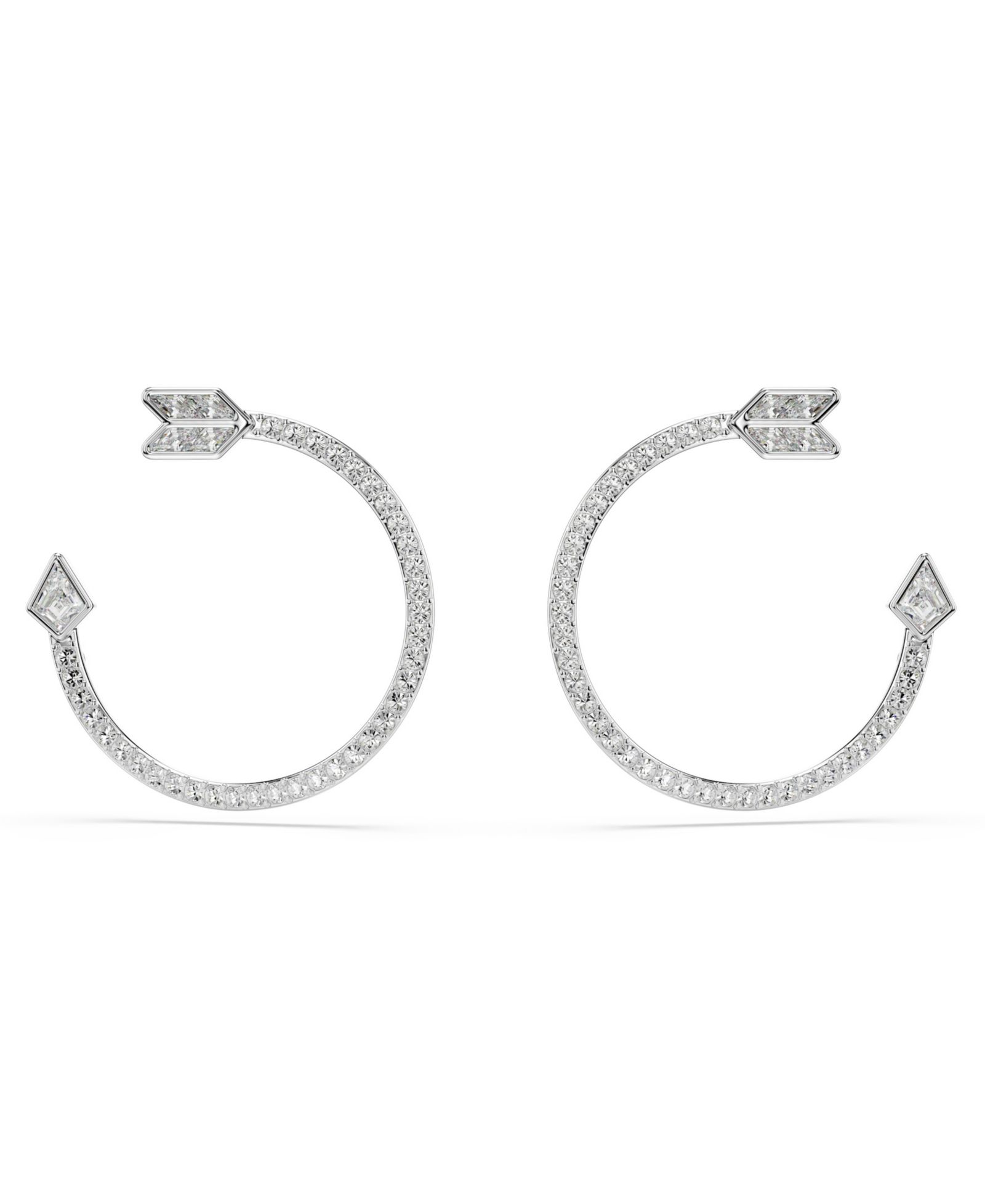 Серьги-кольца Swarovski Idyllia с разноцветными гранями, стрела, белые, с родиевым покрытием