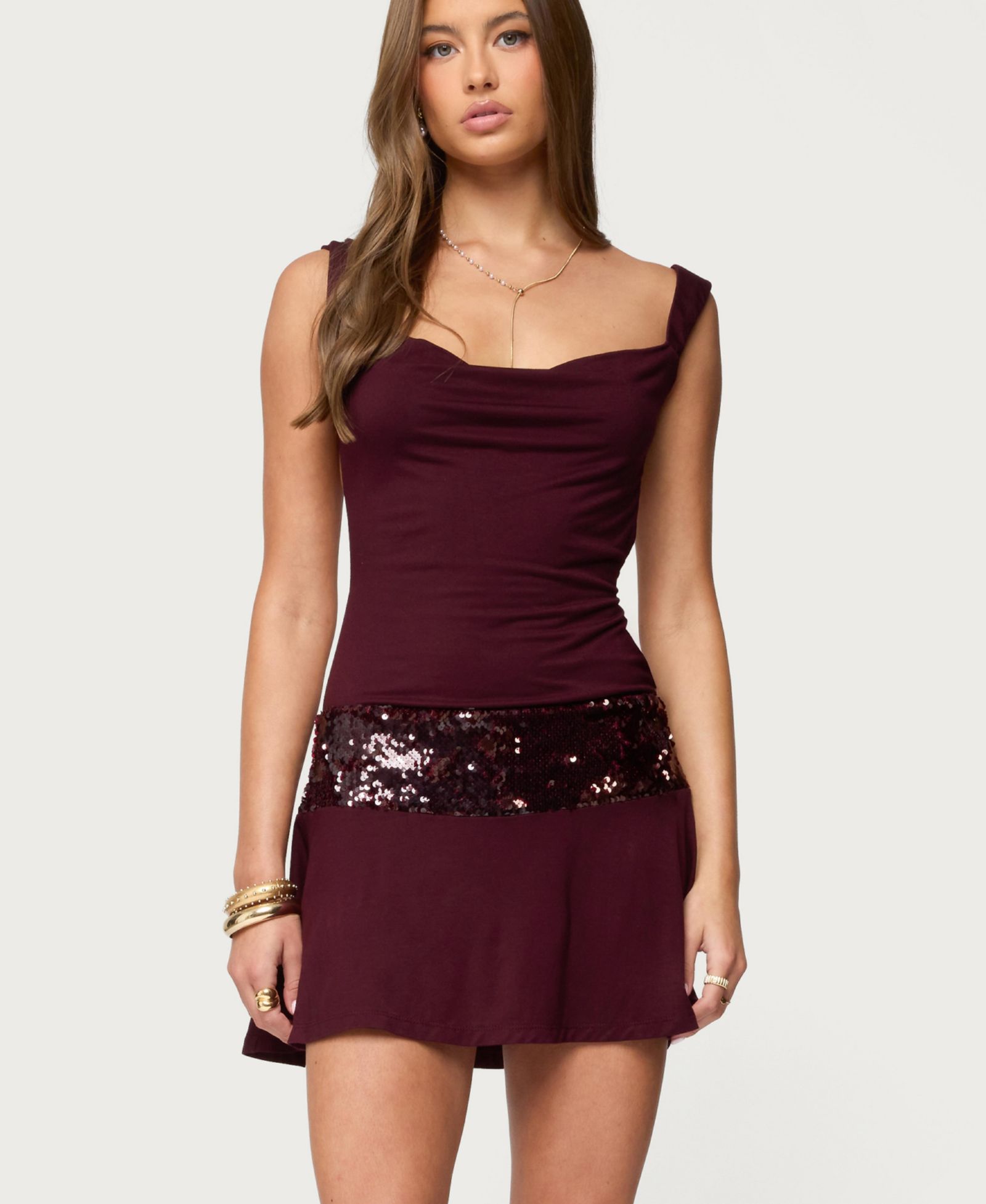 Edikted Women's Sequin Backless Cowl Neck Mini Dress