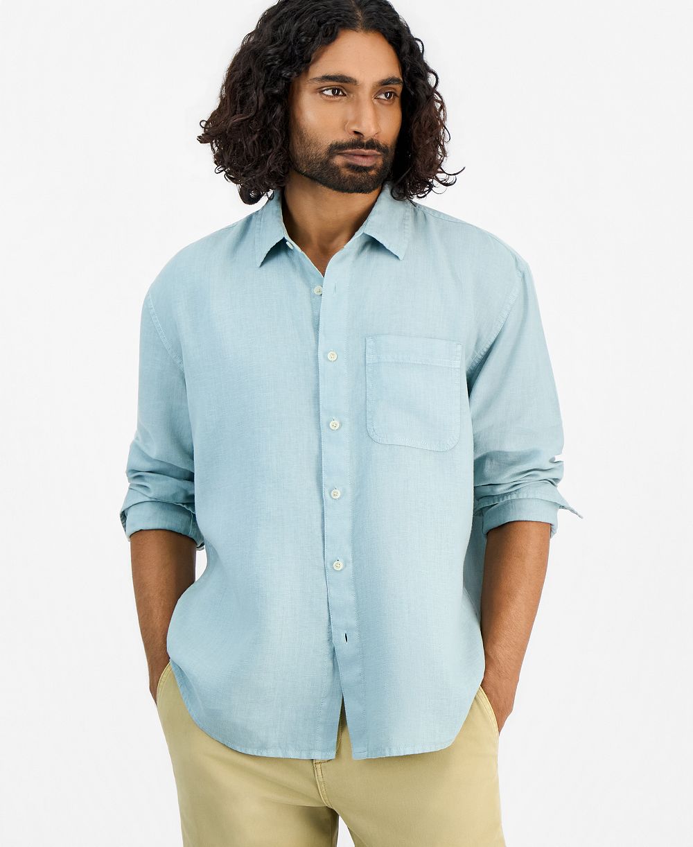 Мужская рубашка Sun + Stone 100% Linen Relaxed Long-Sleeve Garment-Dyed