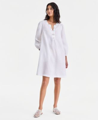 Charter Club Women's 100% Linen Embellished Split-Neck Dress, Macy's Exclusive