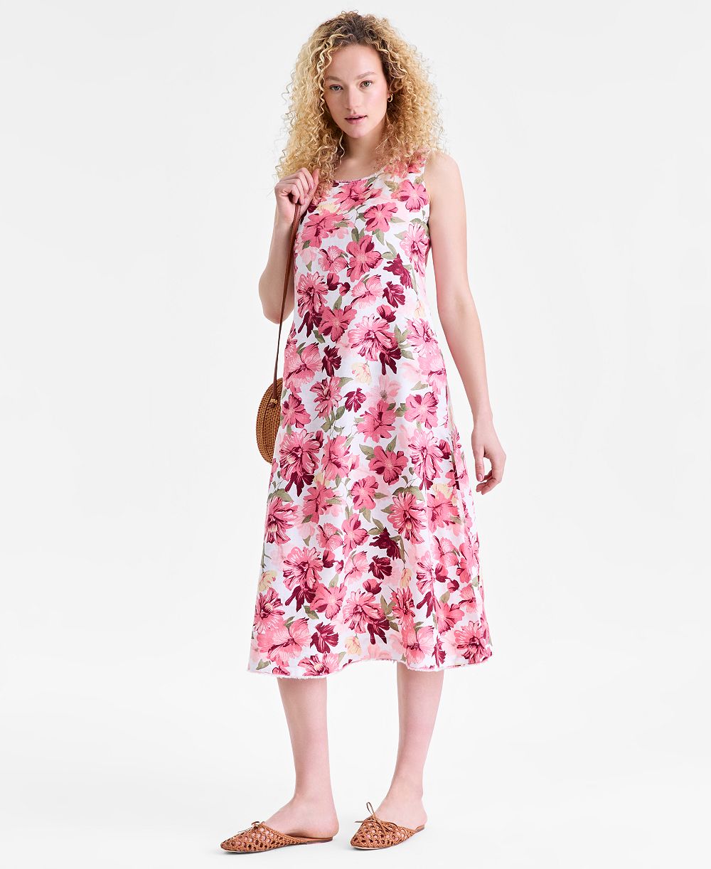 Женское платье миди Charter Club 100% Linen Floral-Print