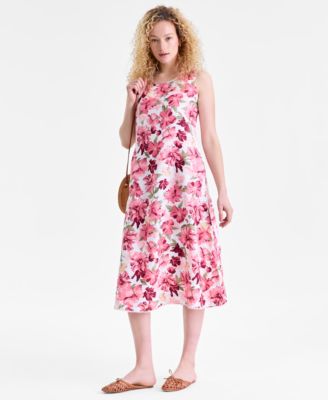 Charter Club Women's 100% Linen Floral-Print Tank Midi Dress, Macy's Exclusive
