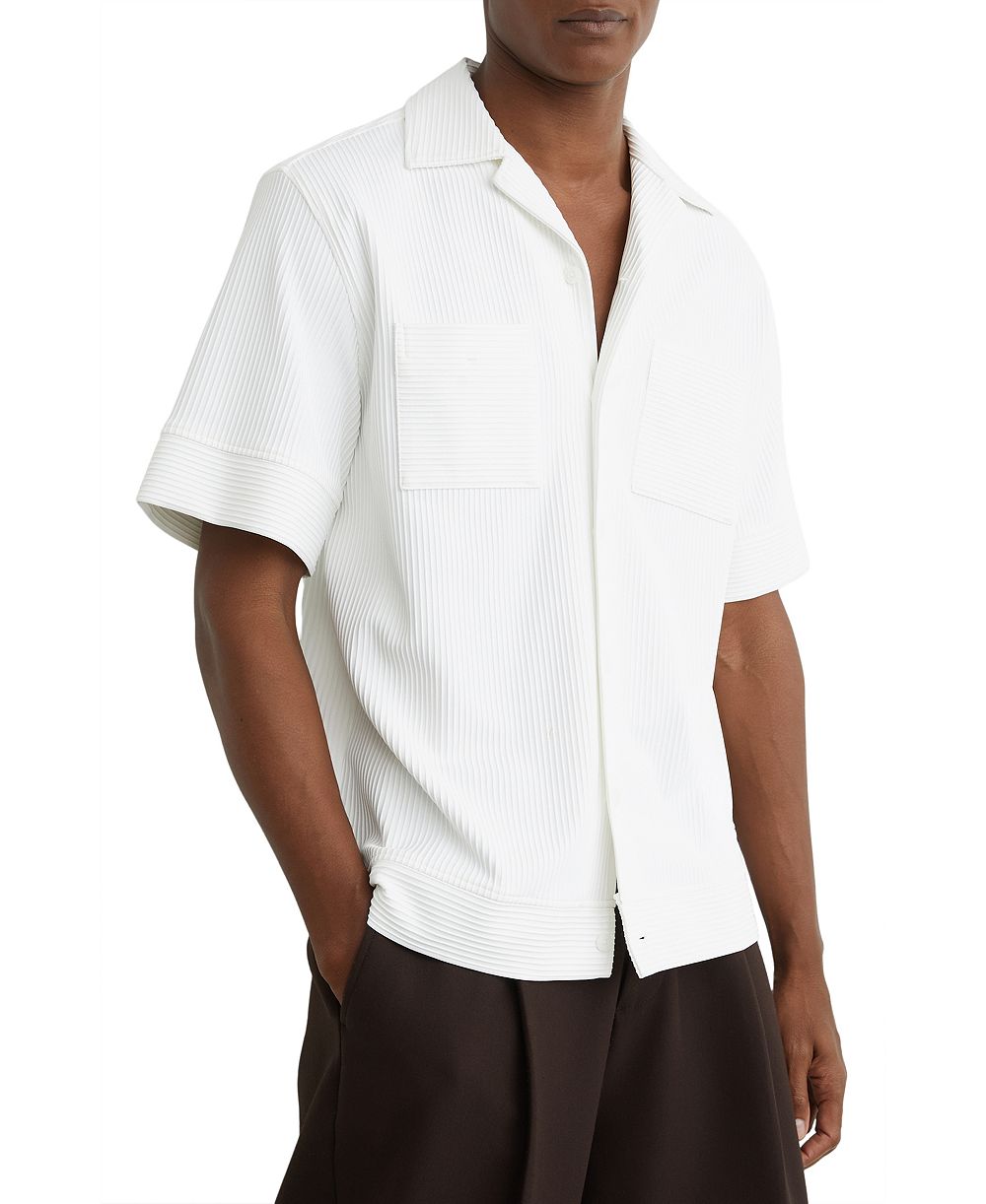 Мужская рубашка REISS Men's Odessa Ribbed Cuban-Collar