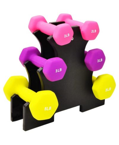 BalanceFrom 20 lb Neoprene Iron Dumbbell Hex Weights Set with Stand, Multi-Color