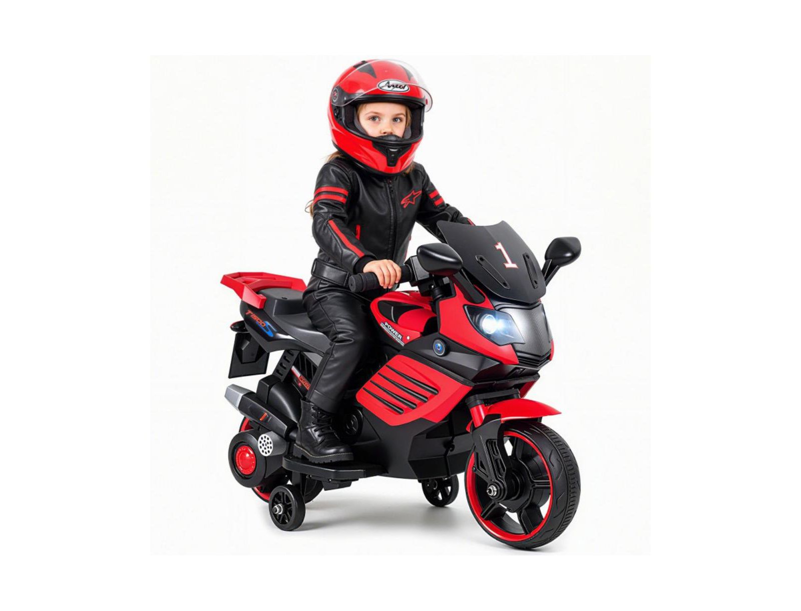 Hongge 6V Kids Motorcycle with Training Wheels, LED Headlights and Music, Ages 3+