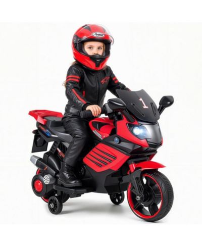 Hongge 6V Kids Motorcycle with Training Wheels, LED Headlights and Music, Ages 3+