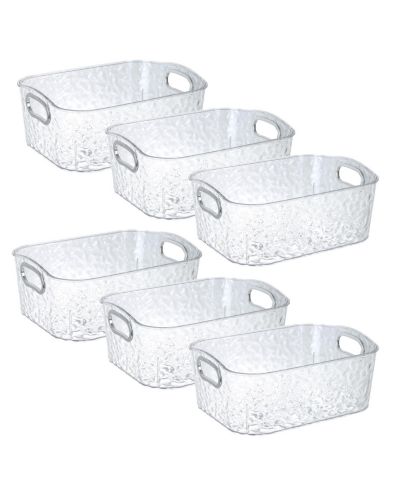 Trio Home 6 Pack Clear Storage Bins with Silver Handles, Container Bins for Organizing - Bathroom, Kitchen, Pantry, Closet, Vanity