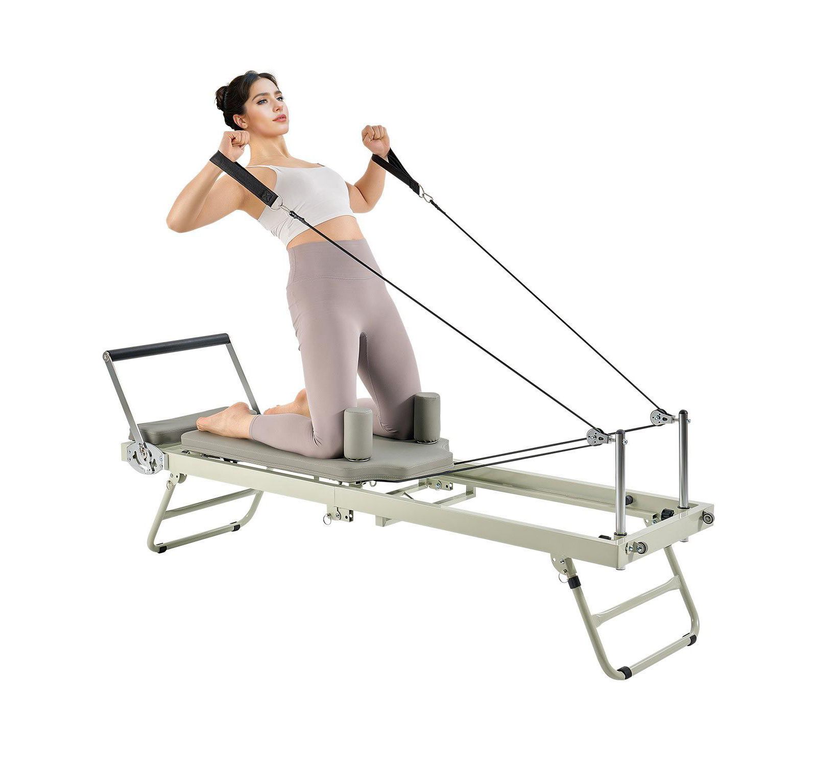 Mecale Foldable Pilates Reformer, Dual-Resistance Spring and Cord Reformer for Home Pilates Training, Supports Up to 400 lb