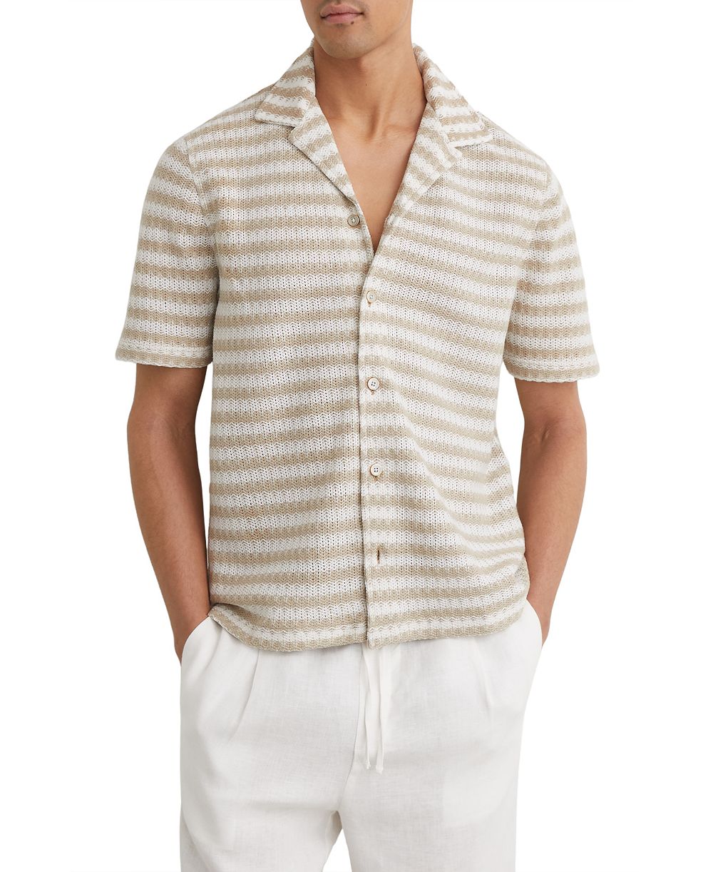 REISS Мужская рубашка с вышивкой Island Stripe Crochet Cuban