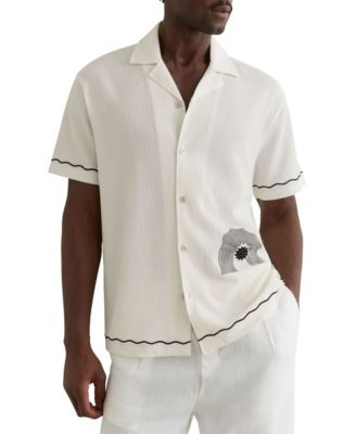 REISS Men's Solano Textured Printed Placement Cuban Shirt