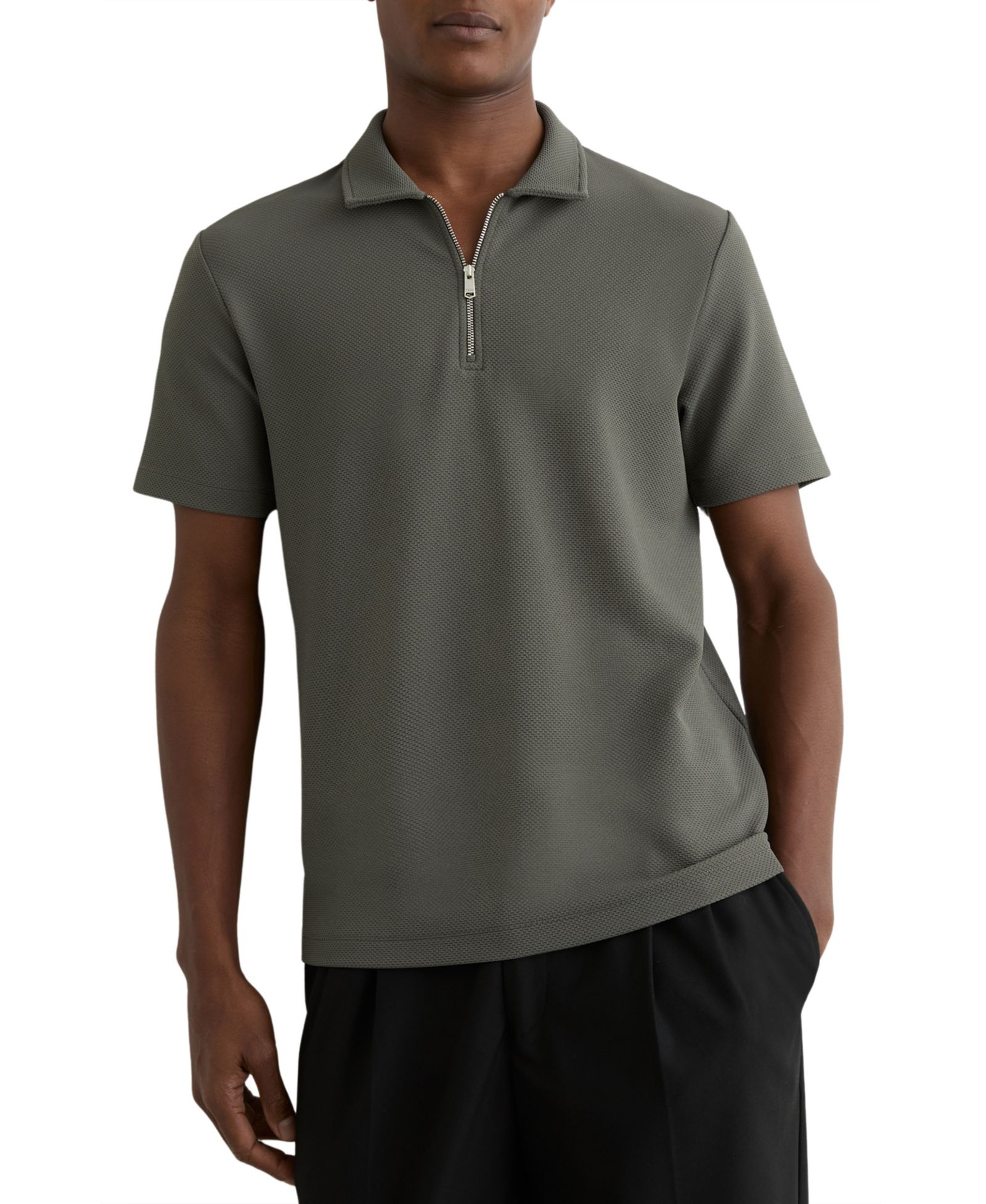 REISS Men's Forno Half-Zip Textured Polo Shirt