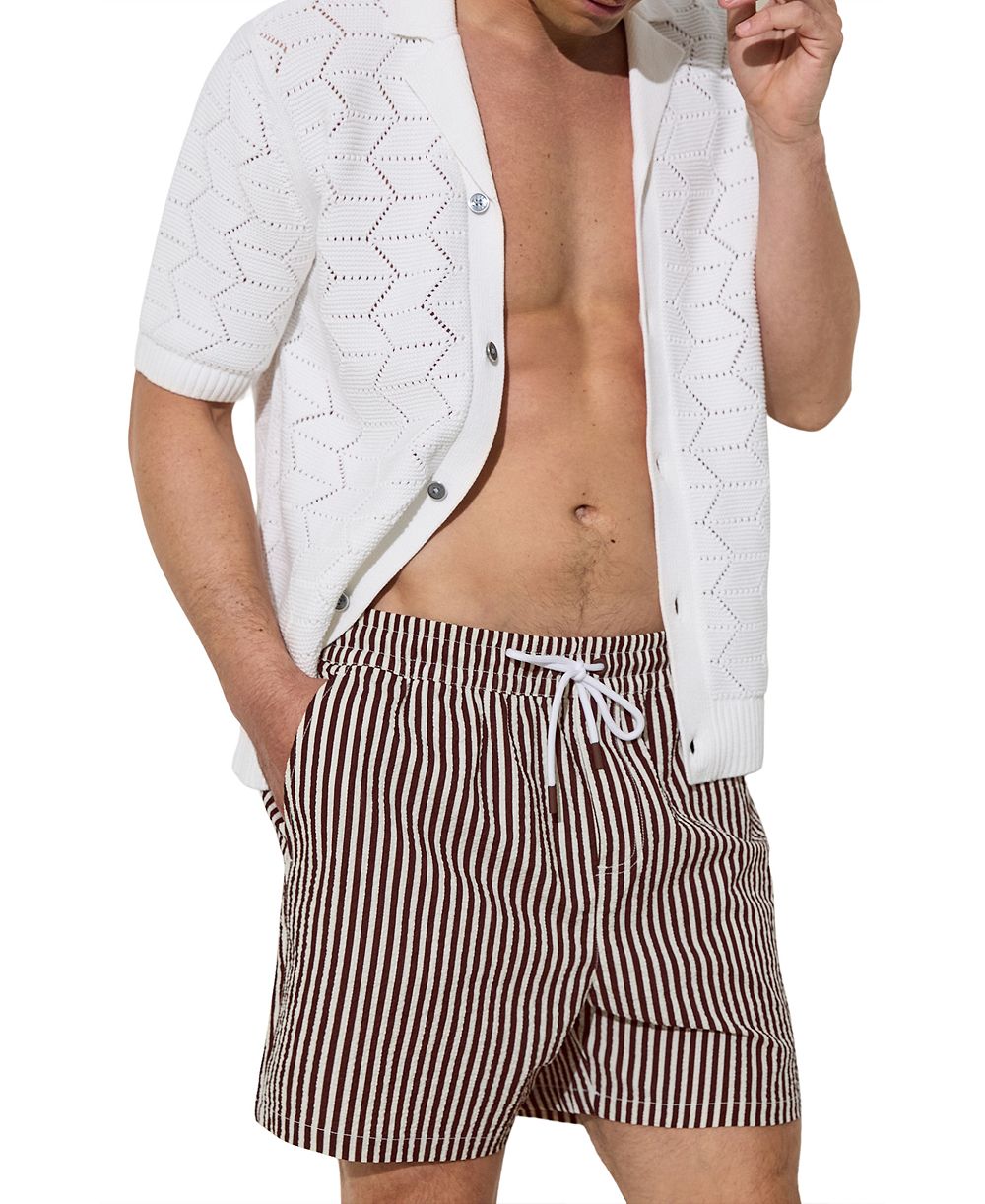 REISS Men's Bay Drawstring Seersucker Stripe Swim Shorts