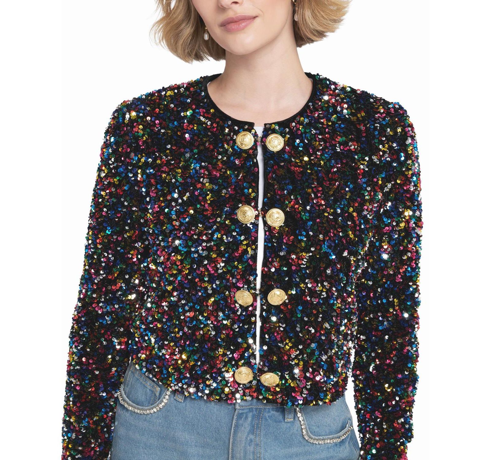 ELLE Collection Women's Sequin Cropped Jacket Biker