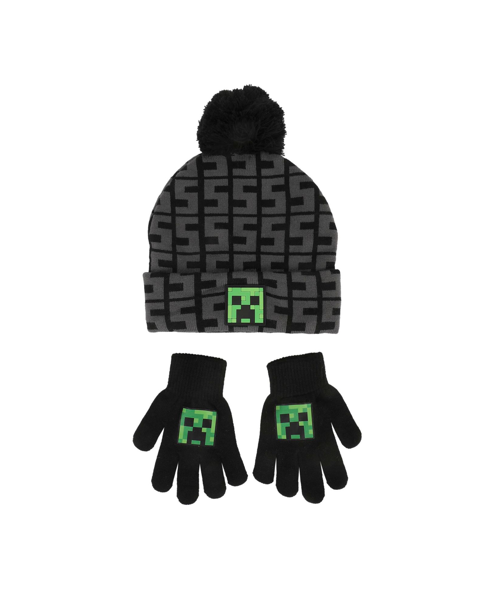 Minecraft SSSS Creeper Детский комплект из вязаной шапки и перчаток 2-Piece Black