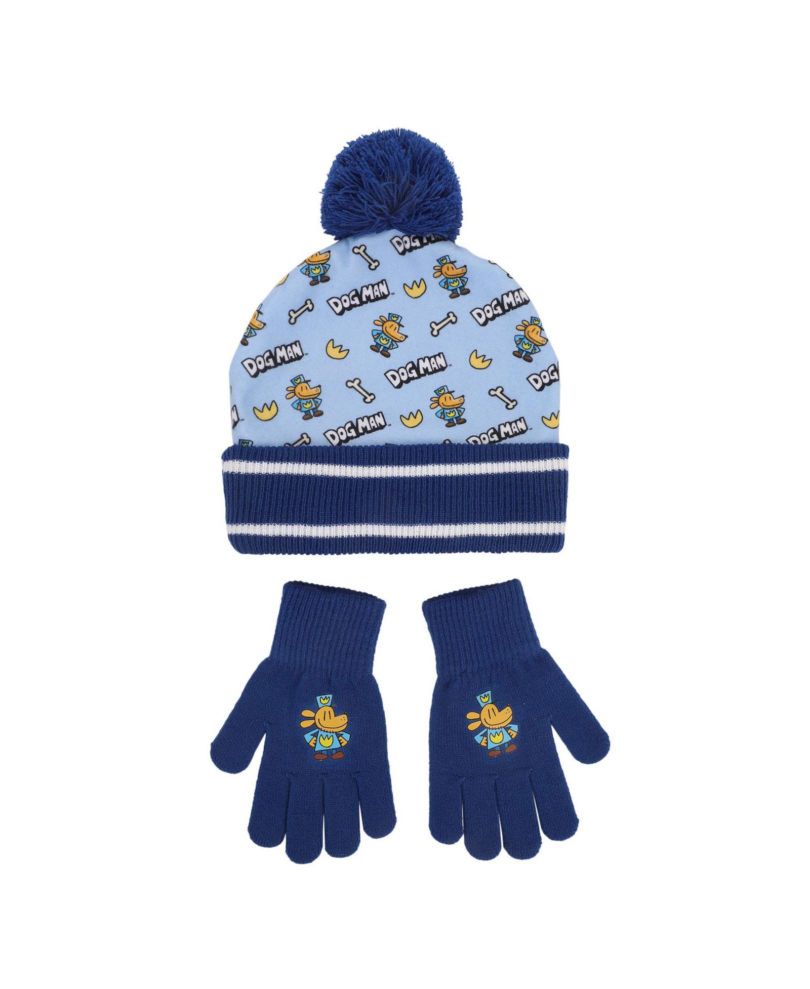 Dog Man All-Over Character Print Youth 2-Piece Knit Beanie and Gloves Set