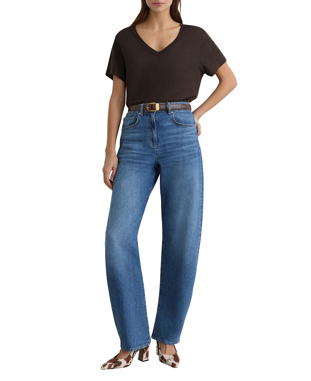 REISS Women's Lola Linen V-Neck T-Shirt