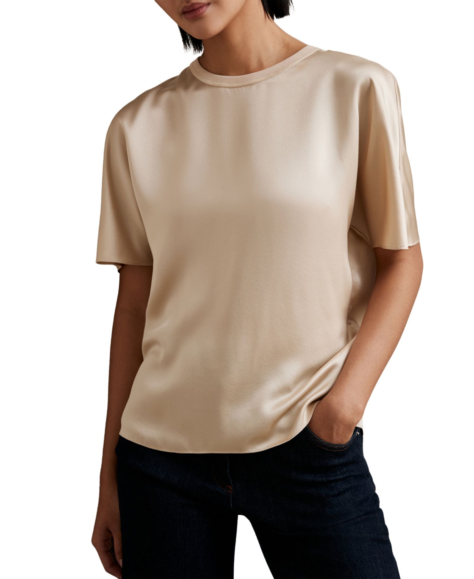 REISS Women's Lena Silk Short-Sleeve Top