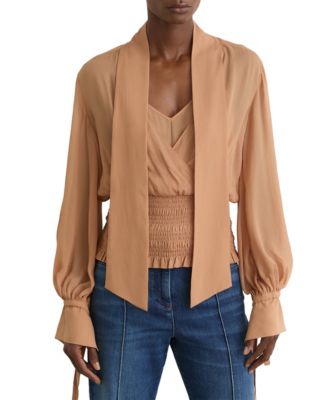 REISS Women's Phoebe Long-Sleeve Sheer Tie-Neck Blouse