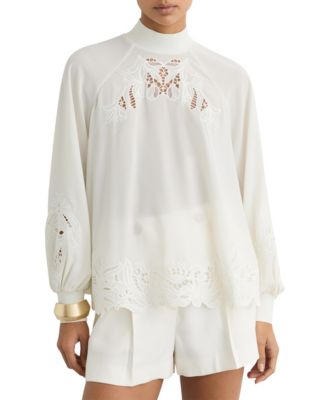 REISS Женская блузка Rae High-Neck 3/4-Sleeve Blouson Lace