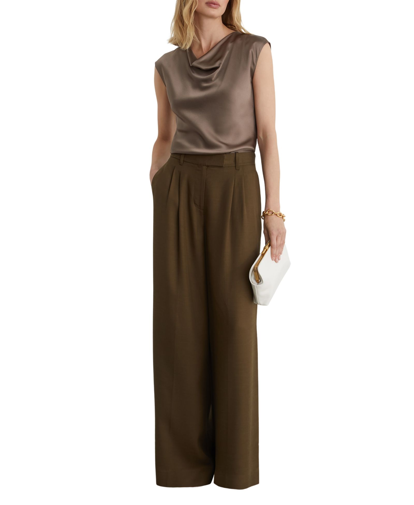 REISS Women's Silk Cowl-Neck Sleeveless Top