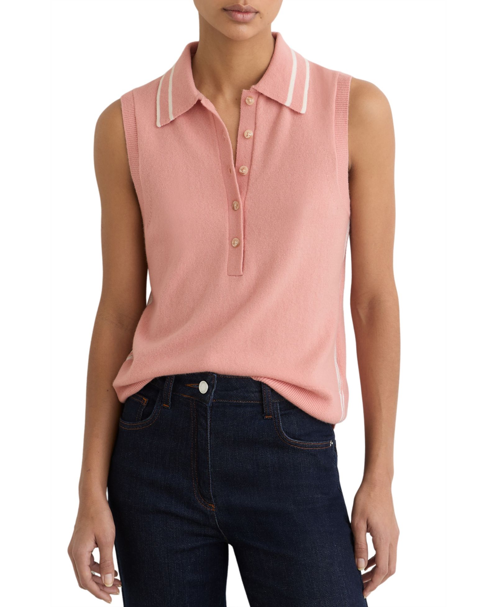 REISS Women's Wool-Cashmere Sleeveless Polo Top