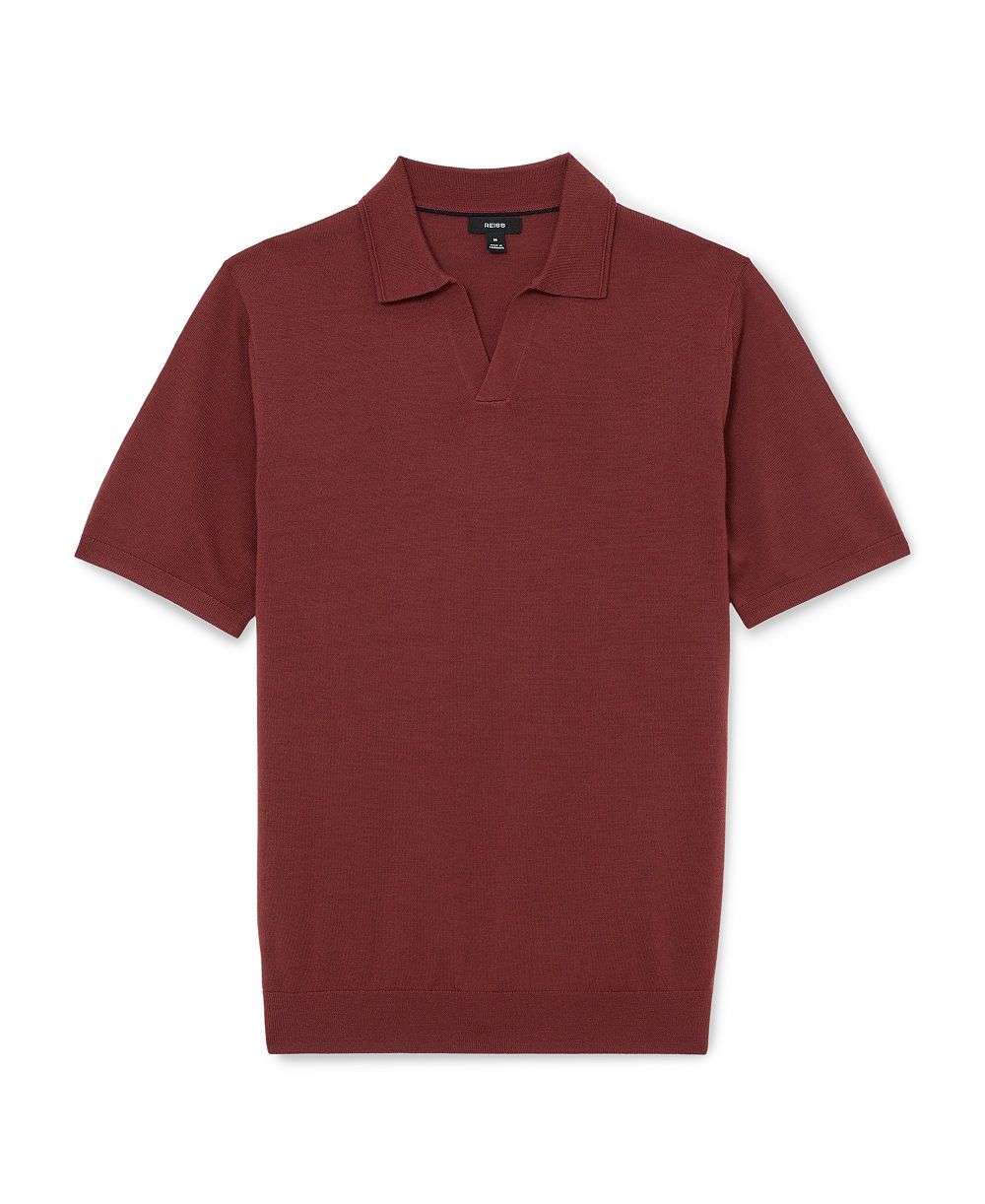 Мужская рубашка-поло REISS Duchie Open Collar Merino Wool