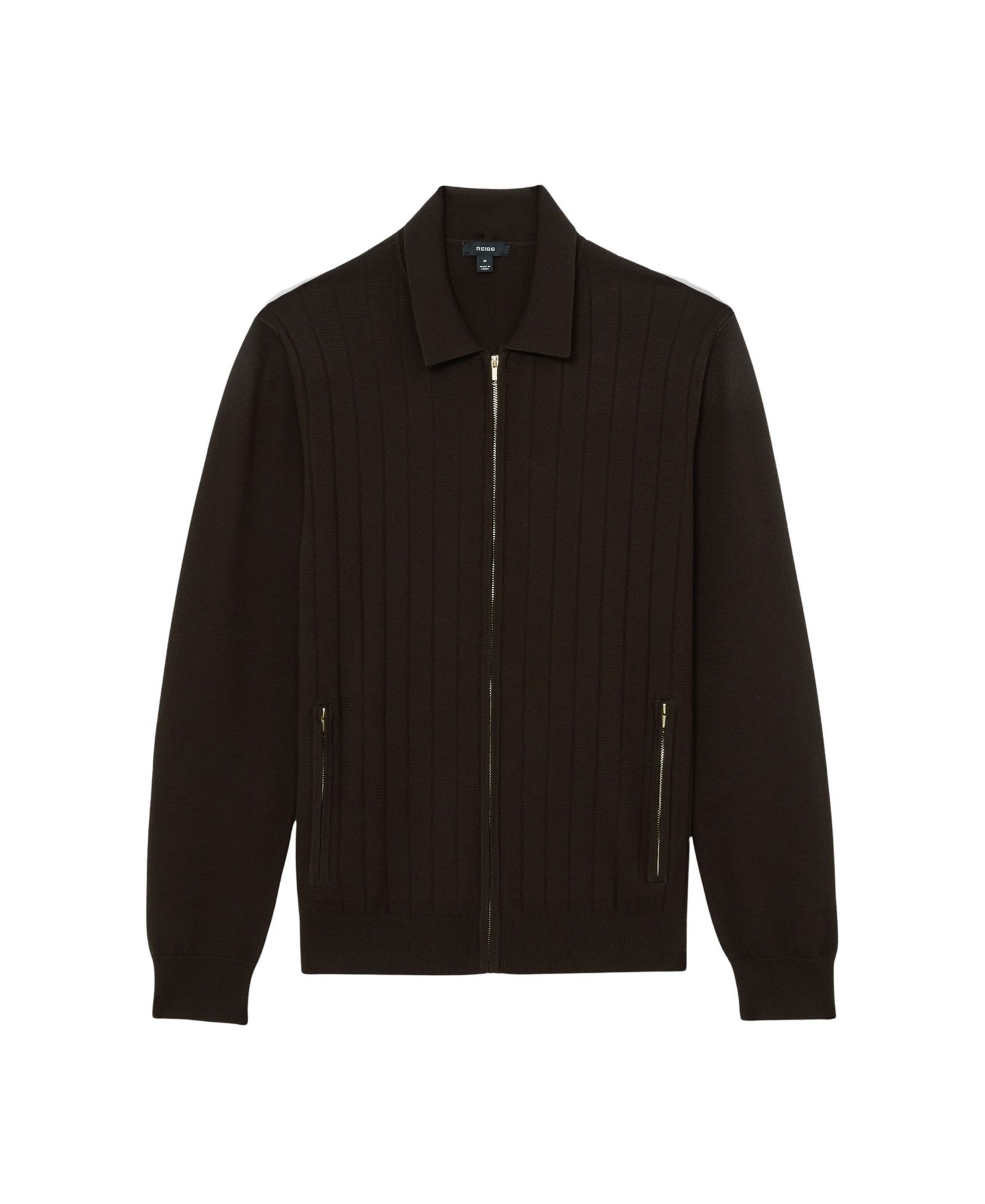 REISS Men's Marsh Zip Through Wide Ribbed Cardigan Sweater